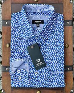 Munns Menswear Online Clearance Quality Menswear Discounted: Berlin | Long-sleeve Shirt | 100% Cotton | Blue Spot | CLEARANCE