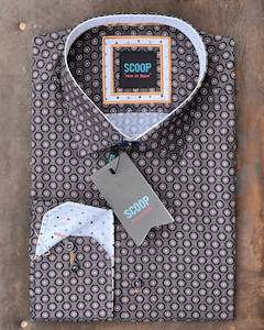 Scoop Long-sleeve Shirt | Brown Pattern | Cotton Mix | CLEARANCE