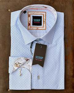 Scoop Long-sleeve Shirt | Blue Micro-Check | Cotton Mix | CLEARANCE