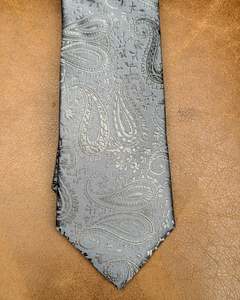 Buckle | Tie & Matching Pocket Square | Silver Grey Paisley