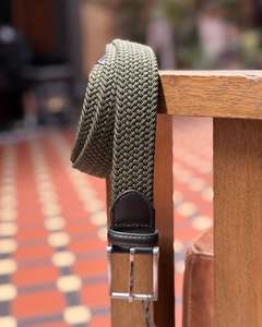 Buckle | Woven Leather & Elastic Belt | Olive