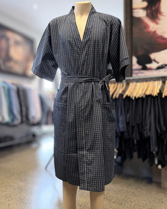 Pajamas: Lichfield | Summer Robe | 100% Summer-weight Cotton | Black with Fine White Check