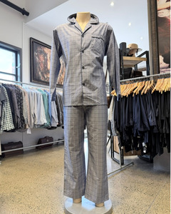 Lichfield | Long Pajamas | 100% Summer-weight Cotton | Grey & White Check