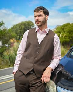 Business Suits Formal Suits For Men New Zealand: Savile Row | Linen-Wool Mix Waistcoat | Abram | Brown