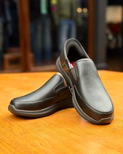 Leather Footwear For Men New Zealand: Skechers | Genuine Leather Slip-on Shoes | Russom Work Shoes | Black