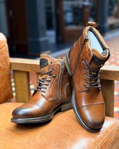 Leather Footwear For Men New Zealand: Wild Rhino | Lace-up / Zip-up Boots | Genuine Leather | Brown