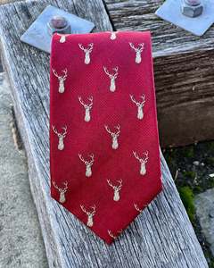 Silk Ties Polytester Ties Bow Ties Christchurch New Zealand: Silandro | Pure Silk Tie | Stag Head Motif | Red Background