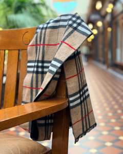 Men's Patterned Scarf | Wool Blend | Tan Plaid