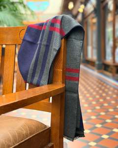 Men's Patterned Scarf | Wool Blend | Navy & Red Stripes