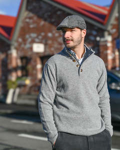 Knitwear For Men Super Fine Merino Pullovers Vests Zippered Pullovers: Berlin | Pullover With Button Neck | Grey | Lambswool