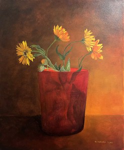 RED VASE CALENDULAS