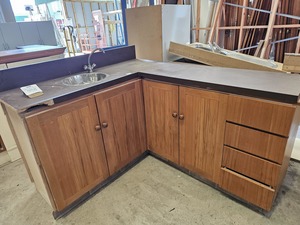 Rimu Veneer L Shape Kitchenette with Brown Top Musgroves