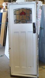 Products: Ext Painted 3 Panel + 1 Leadlight Pane Door in Jamb AS IS Musgroves
