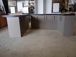 Products: Taupe L-Shaped Kitchenette with Black Marble Top Musgroves