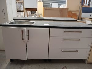 Products: White Galley Style Kitchen with Black Mottled Top Musgroves