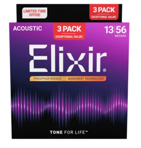 Elixir Phosphor Bronze 13–56 Acoustic Guitar Strings 3-Pack