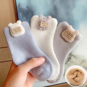 Products: 3 Pairs Soft Warm Winter Baby Socks – Cozy & Non-Slip for Newborns