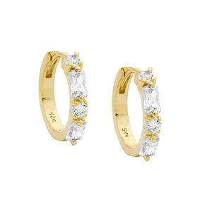 Classic Baguette And Round Gold Hoops - MW Diamond Jeweller