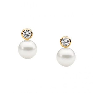 Button Pearl and CZ Earrings - Max Wilson Diamond Jewellers