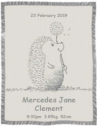 Merino Blankets: Personalized baby blanket Merino wool - Hedgehog pattern