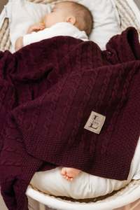 All: Extra fine Merino Blanket cable stitch with personalized label