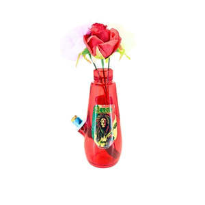 Glass Vases: S Sauce Bottle Glass Waterpipe with Rasta Lion Playing Guitar Print Mixed Colors  (13639)