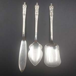 Silverware: Sheffield-made - Apostles - Silver-plated Sugar Spoon, Jam Spoon and Butter Knife