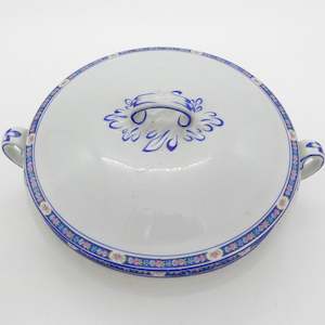 China Brand A J Wilkinson England: A J Wilkinson - Blue Band with Mini Pink Roses - Lidded Serving Dish