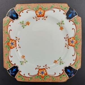 China Brand Aynsley England: Aynsley - Red Flowers with Blue Corners, A4660 - Side Plate