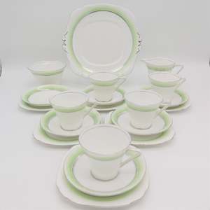 Bell China - Green and Silver Bands. 4176 - 20-piece Tea Set