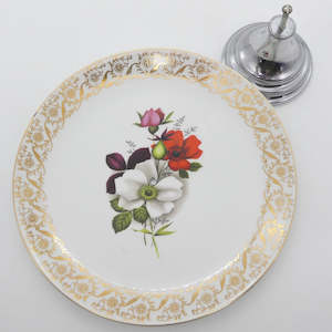 British Anchor - Red and White Roses with Filigree Rim - Footed Cake Plate