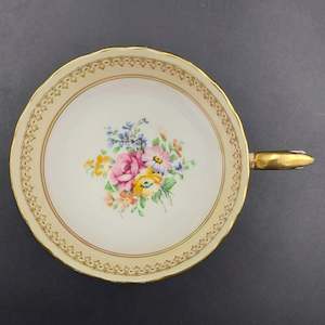 China Brand Crown Staffordshire England: Crown Staffordshire - Maroon and Cream Bands with Floral Spray, A15114 - Cup