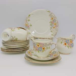 China Brand Delphine England: Delphine - Hand-painted Flowers - 18-piece Tea Set