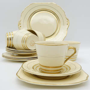 China Brand Empire Porcelain Co England: Empire - Cream with Gold Stripes - 14-piece Part Tea Set