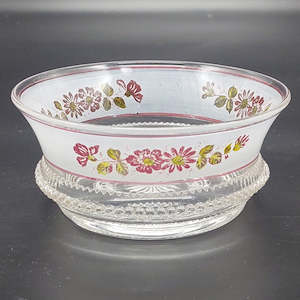 Crystal And Glass: US Glass Co - Red Flowers on Pattern 15074 - Small Bowl