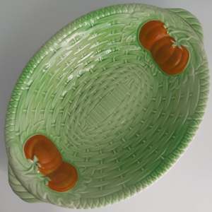 China Brand Empire Porcelain Co England: Empire - Green Basketweave with Tomatoes - Oval Bowl