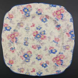 Hollinshead & Kirkham - Pink and Blue Flowers - Square Plate
