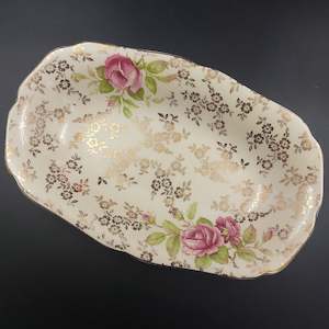 Hollinshead & Kirkham - Pink Roses and Gold Filigree - Rectangular Dish