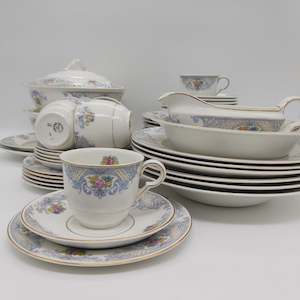 John Maddock & Sons - Blue Scrolls & Flowers - 6-setting Dinner Set & Serving Ware