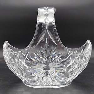 Vintage Cut Crystal - Daisy and Crosses - Basket Vase, 26 cm long