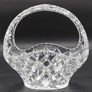 Vintage Cut Crystal - Crosses - Basket Vase, 21 cm long