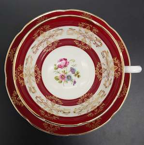 Grafton - Central Floral Spray with Gold Filigree and Maroon Bands - Duos