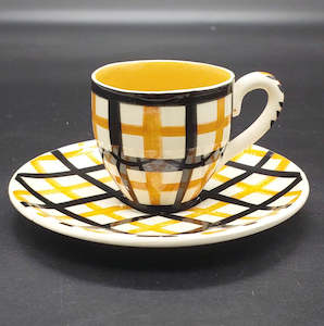 China Brands M: Martin Boyd, Australia - Orange and Black Plaid - Demitasse Duo