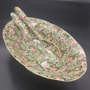 China Brand Empire Porcelain Co England: Empire - Trellis Rose - Oval Footed Serving Bowl and Servers