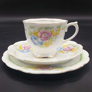 China Brand Royal Albert England: Royal Albert - Blue, Pink and Yellow Flowers - Trio