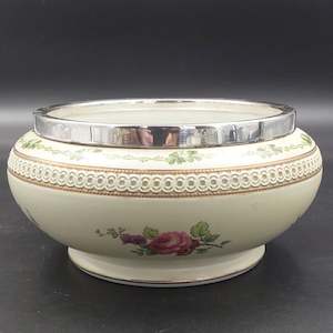 China Brand Crescent China England: Crescent China - Floral Sprays and Embossed Chain Band - Serving Bowl