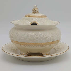 Crescent China - Rhapsody, with Embossed Flowers - Lidded Sauce Bowl and Saucer