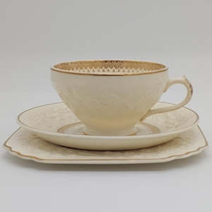 Crescent China - Rhapsody, with Embossed Flowers - Breakfast Trio