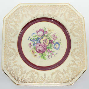 China Brand Palissy England: Palissy - Floral Spray with Gold Filigree Border - Plate