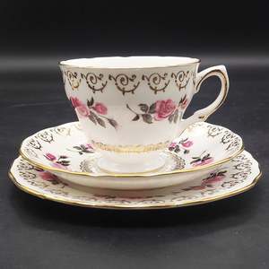 China Brands C: Colclough - Pink Rose, Gold Filigree, 8245 - Trio
